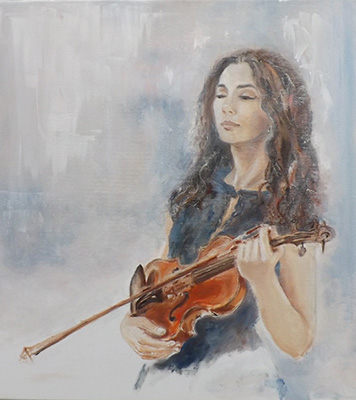 Öl Gemälde Frau mit Geige Kunstmalerin Anja Duray
