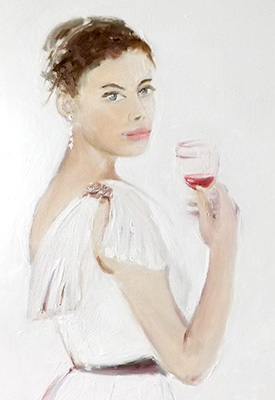 Öl Gemälde Frau mit Weinglas Kunstmalerin Anja Duray